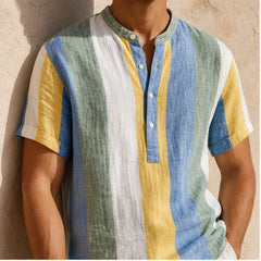 Santorina Striped Linen Henley Shirt - Green - linen shirt - Hendlys - Image 4