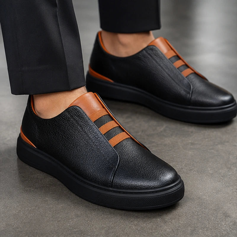 Vantinio Genuine Leather Sneakers - Black Brown - leather sneakers - Hendlys - Image 3