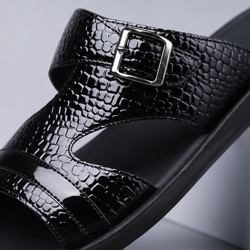 Vardon Open-Weave Leather Sandal - Black - dual strap - Hendlys - Image 5