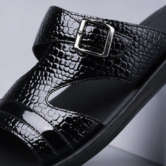 Vardon Open-Weave Leather Sandal - Black - dual strap - Hendlys - Image 5