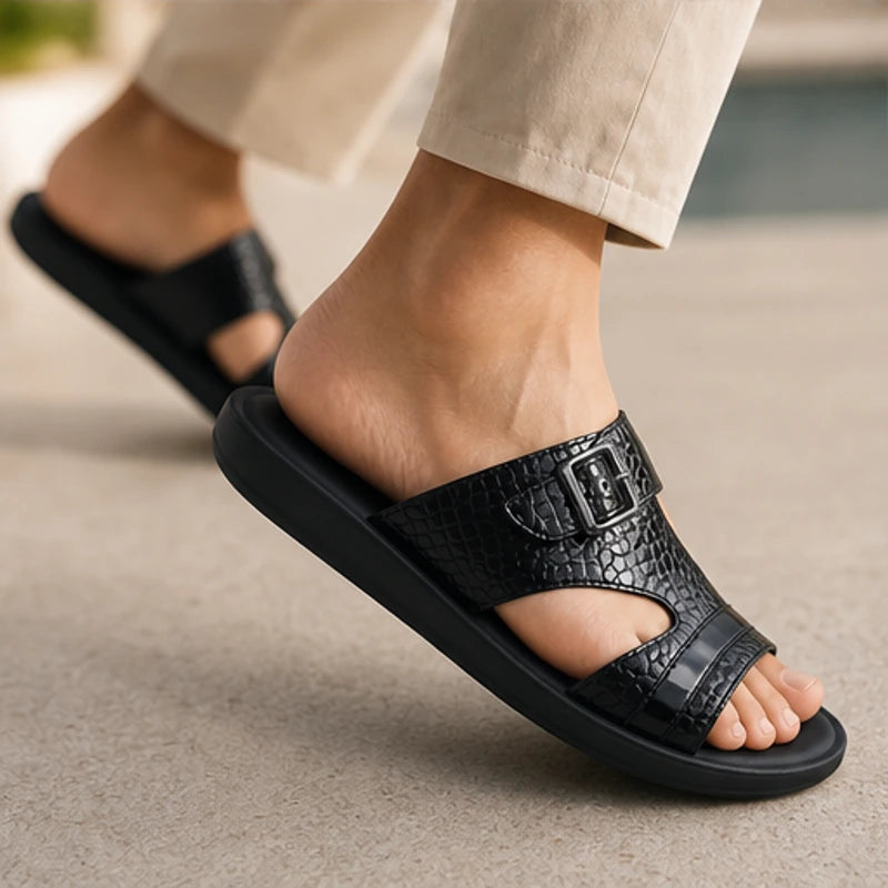 Vardon Open-Weave Leather Sandal - Black - leather sandals - Hendlys - Image 3
