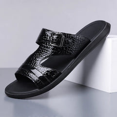 Vardon Open-Weave Leather Sandal - Black - Sandals - Hendlys - Image 1