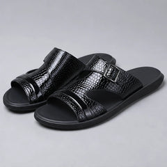 Vardon Open-Weave Leather Sandal - Black - adjustable buckle - Hendlys - Image 6