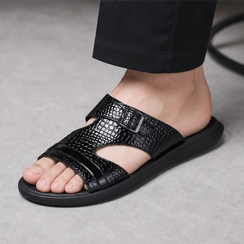 Vardon Open-Weave Leather Sandal - Black - open-weave leather - Hendlys - Image 4