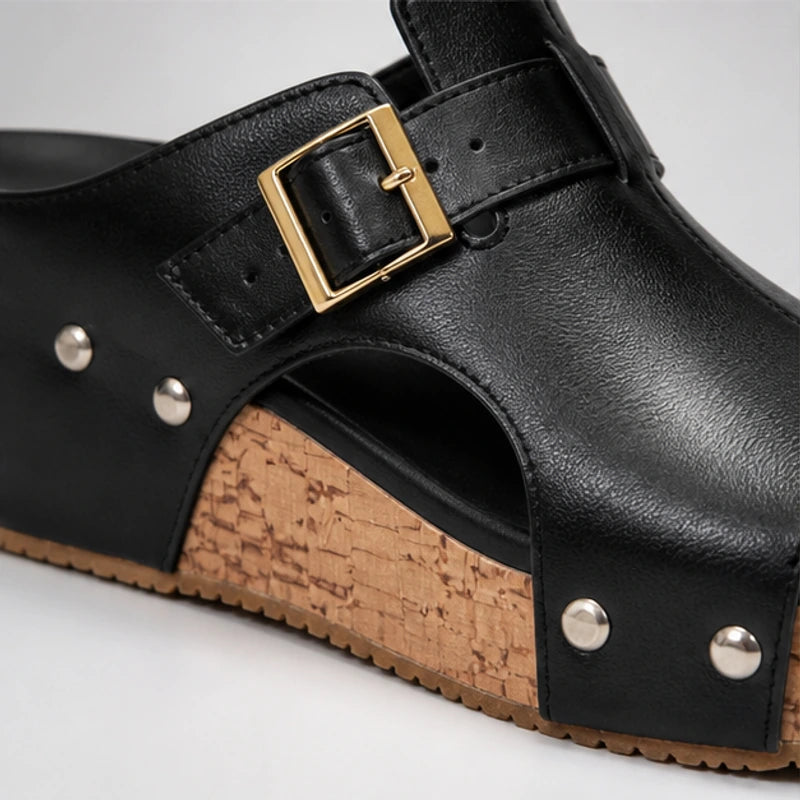 Zulana Platform Sandals - Black - cushioned footbed - Hendlys - Image 6