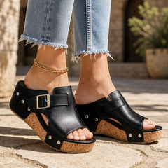 Zulana Platform Sandals - Black - genuine leather - Hendlys - Image 4