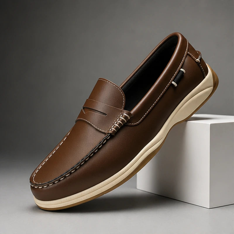 Ravello Pebbled Leather Loafer - Brown - Loafers - Hendlys - Image 1