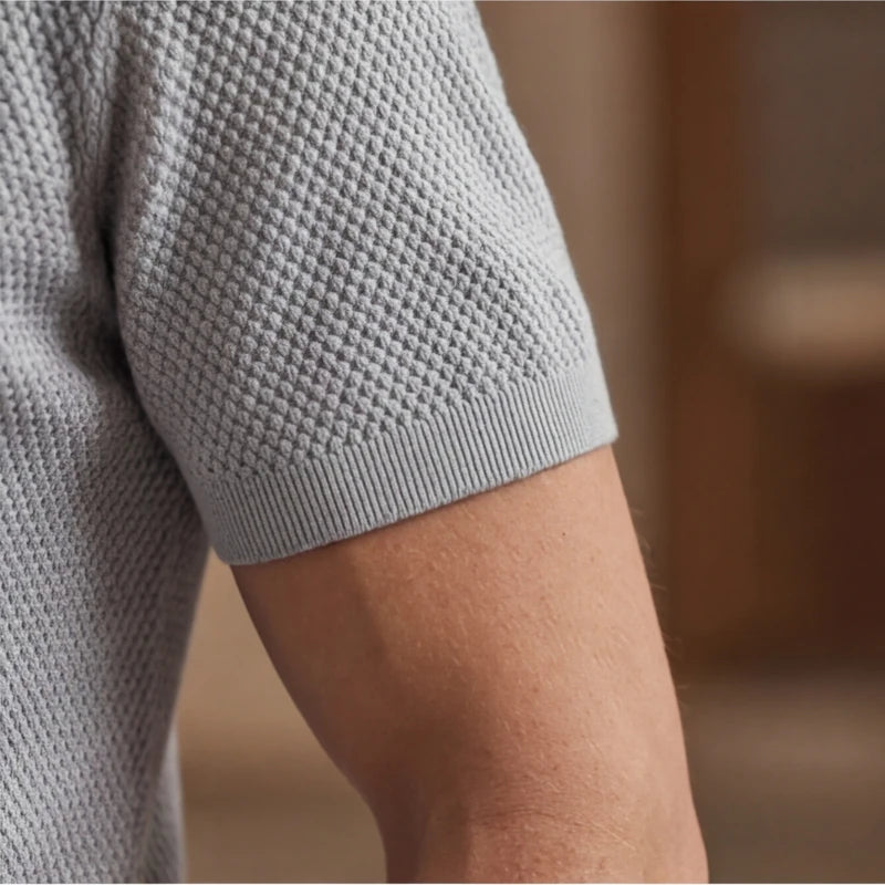 San Sebastian Knit Polo Shirt - Gray - textured knit - Hendlys - Image 4