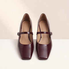 Helena Genuine Leather Heels - Maroon - low heel - Hendlys - Image 7