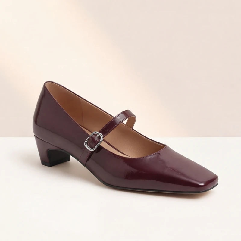 Helena Genuine Leather Heels - Maroon - mary jane - Hendlys - Image 4