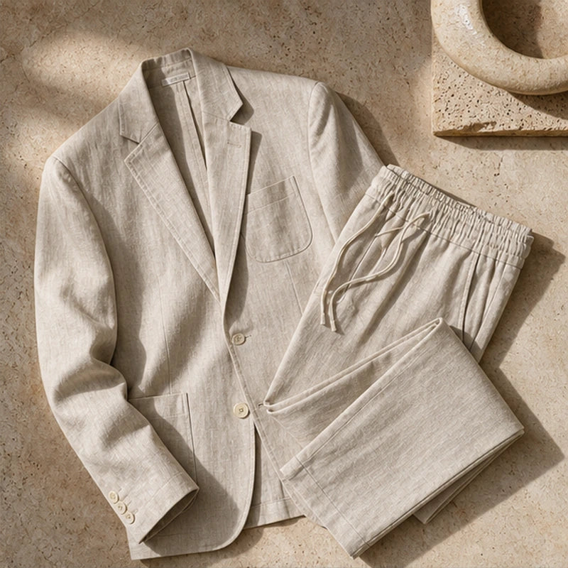 Palma 2-Piece Linen Set - Beige - men's linen set - Hendlys - Image 2