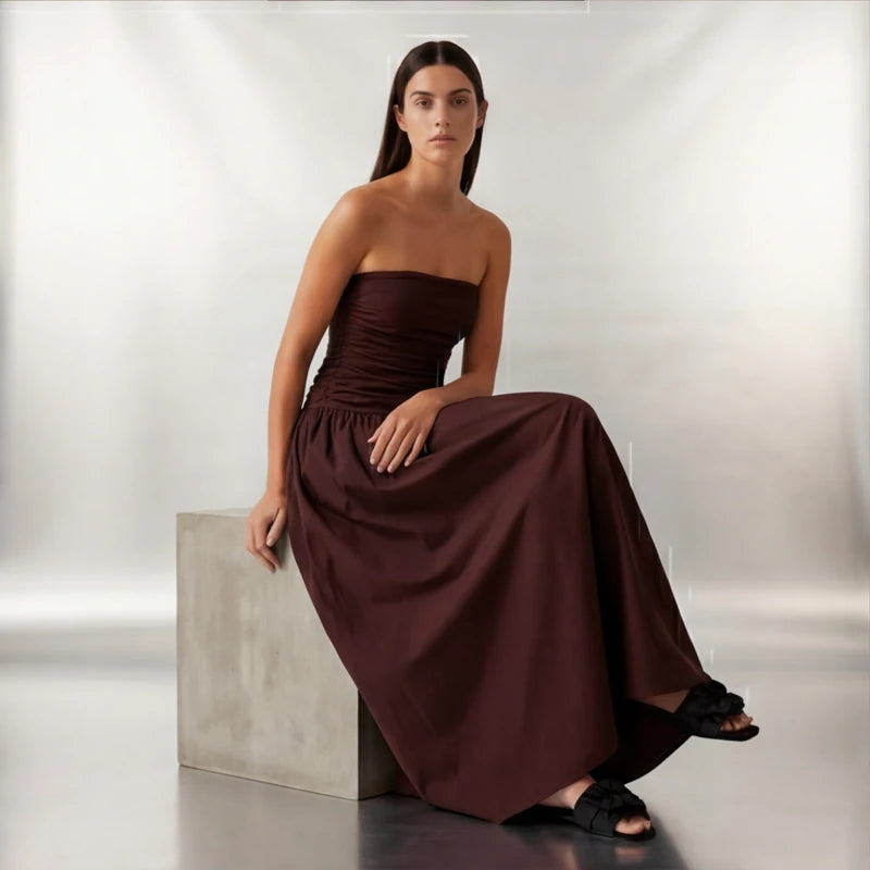 Grazania Strapless Dress - Brown - ruched dress - Hendlys - Image 5