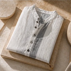 Santorina Striped Linen Henley Shirt - White - henley shirt - Hendlys - Image 3