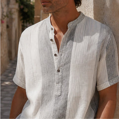 Santorina Striped Linen Henley Shirt - White - cotton linen - Hendlys - Image 5