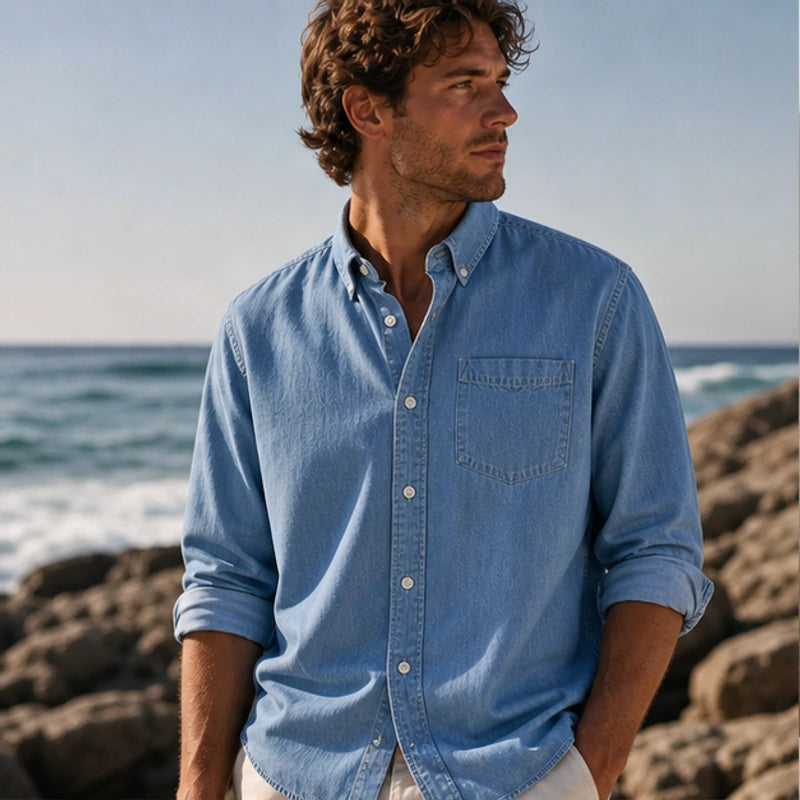 Henderson Cotton Oxford Shirt - Blue - button front - Hendlys - Image 5
