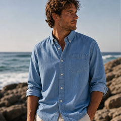 Henderson Cotton Oxford Shirt - Blue - button front - Hendlys - Image 5