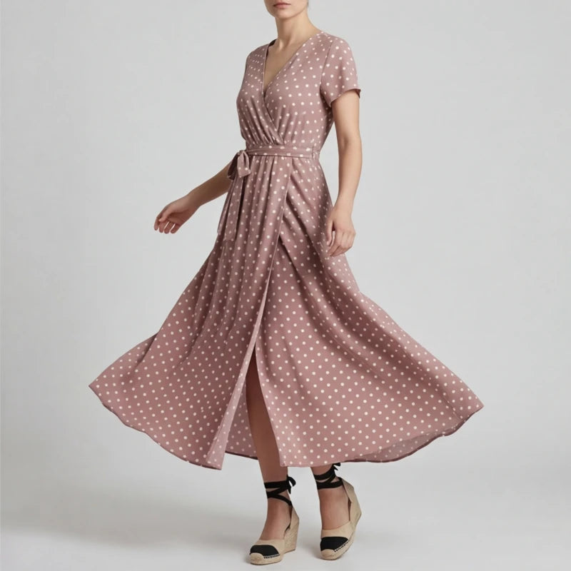 Santorini Maxi Polka Dot Dress - Pink - women's dress - Hendlys - Image 1