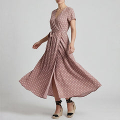 Santorini Maxi Polka Dot Dress - Pink - women's dress - Hendlys - Image 1