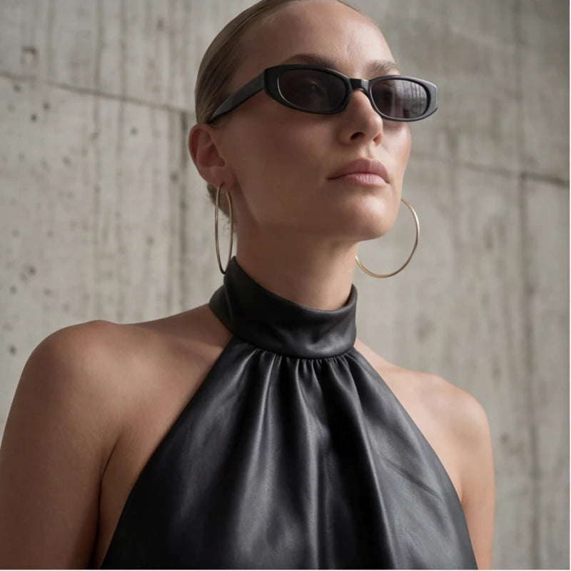 Jenna Hale Backless Leather Mini Dress - Black - leather dress - Hendlys - Image 3