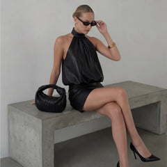 Jenna Hale Backless Leather Mini Dress - Black - backless dress - Hendlys - Image 5