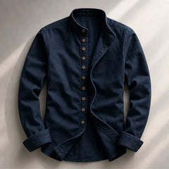 Yoake Mandarin Collar Shirt - Navy - Shirt - Hendlys - Image 1