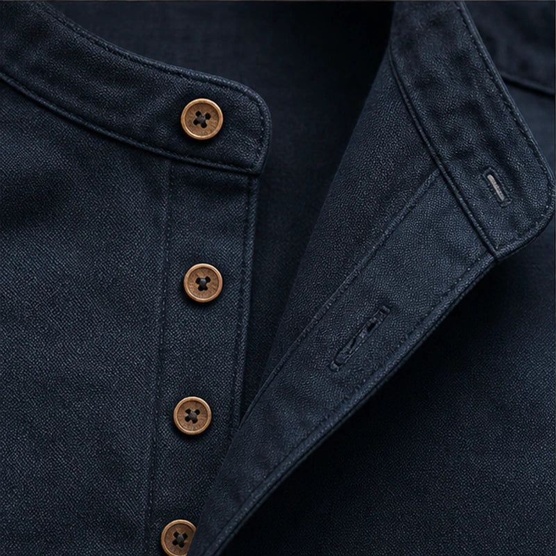 Yoake Mandarin Collar Shirt - Navy - men's shirt - Hendlys - Image 2