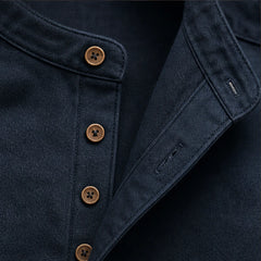 Yoake Mandarin Collar Shirt - Navy - men's shirt - Hendlys - Image 2