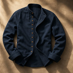 Yoake Mandarin Collar Shirt - Navy - mandarin collar - Hendlys - Image 3