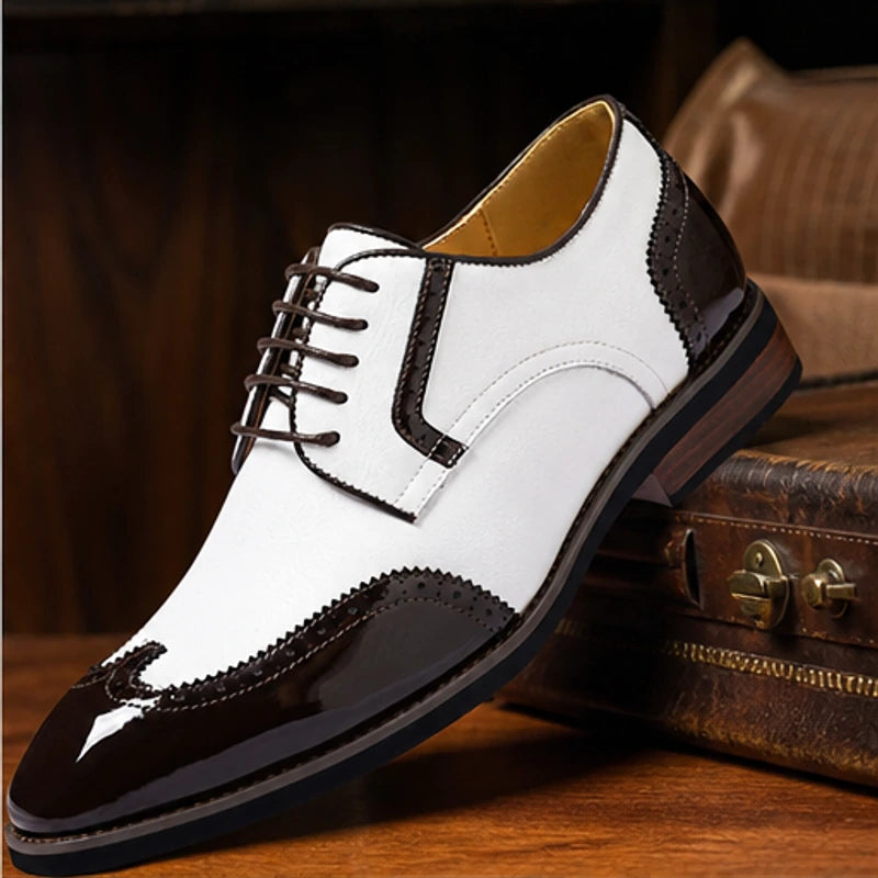 Belgrave Brogue Dress Shoe - White Brown - Shoes - Hendlys - Image 1