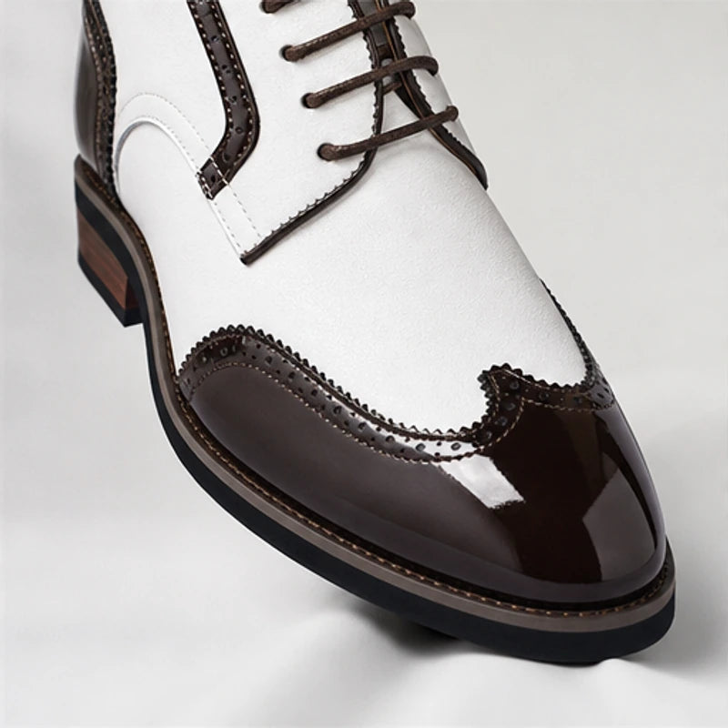 Belgrave Brogue Dress Shoe - White Brown - patent leather - Hendlys - Image 5
