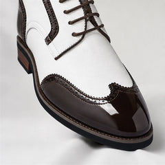 Belgrave Brogue Dress Shoe - White Brown - patent leather - Hendlys - Image 5