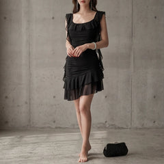 Portofino Ruffle Dress - Black - women's dress - Hendlys - Image 2