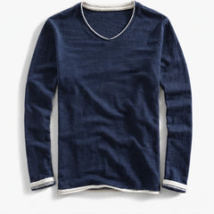 Kasane Cotton Long Sleeve Shirt - Navy Blue - Shirt - Hendlys - Image 1