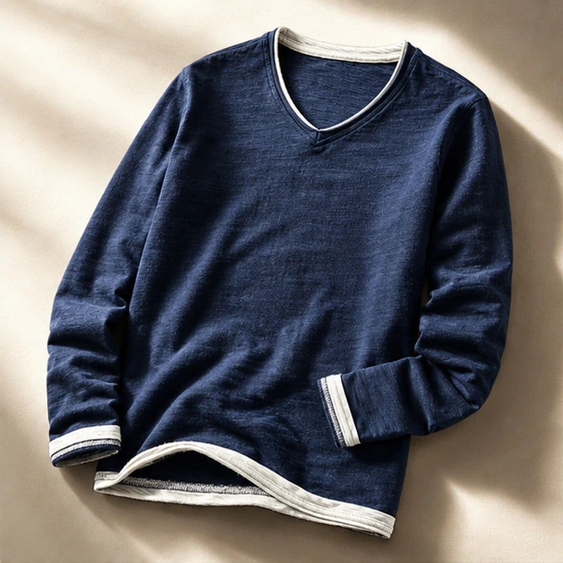 Kasane Cotton Long Sleeve Shirt - Navy Blue - men's shirt - Hendlys - Image 2