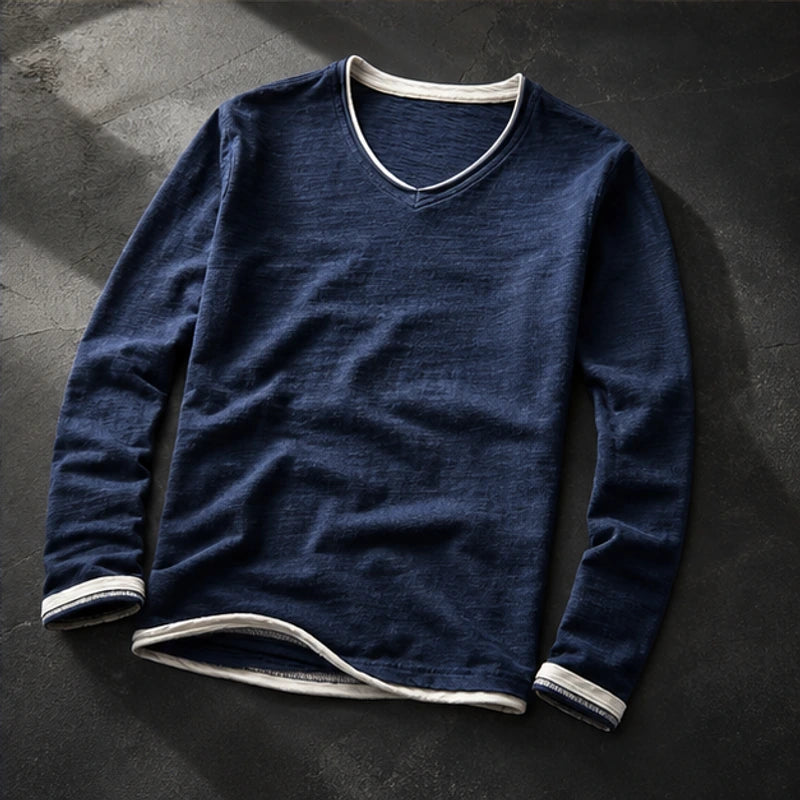 Kasane Cotton Long Sleeve Shirt - Navy Blue - organic cotton - Hendlys - Image 4