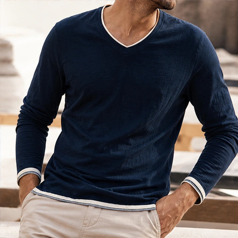 Kasane Cotton Long Sleeve Shirt - Navy Blue - lightweight - Hendlys - Image 8