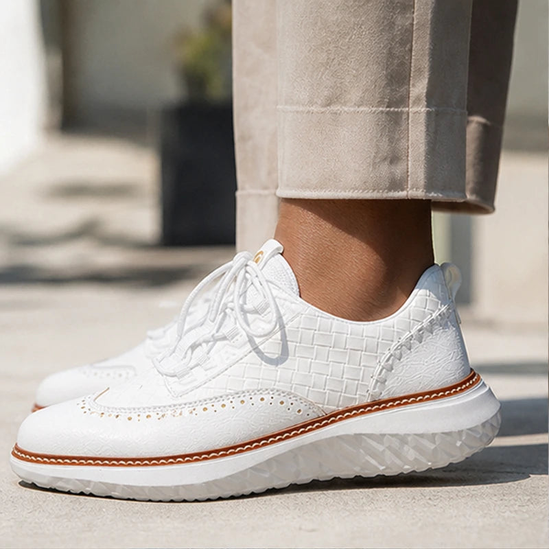 Hampton Leather Sneakers - White - wingtip sneakers - Hendlys - Image 4