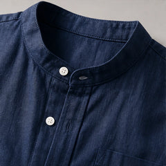 Amalfi Linen Mandarin Collar Shirt - Blue - linen shirt - Hendlys - Image 3