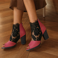 Helena Laceform Heels - Red - open toe heels - Hendlys - Image 5