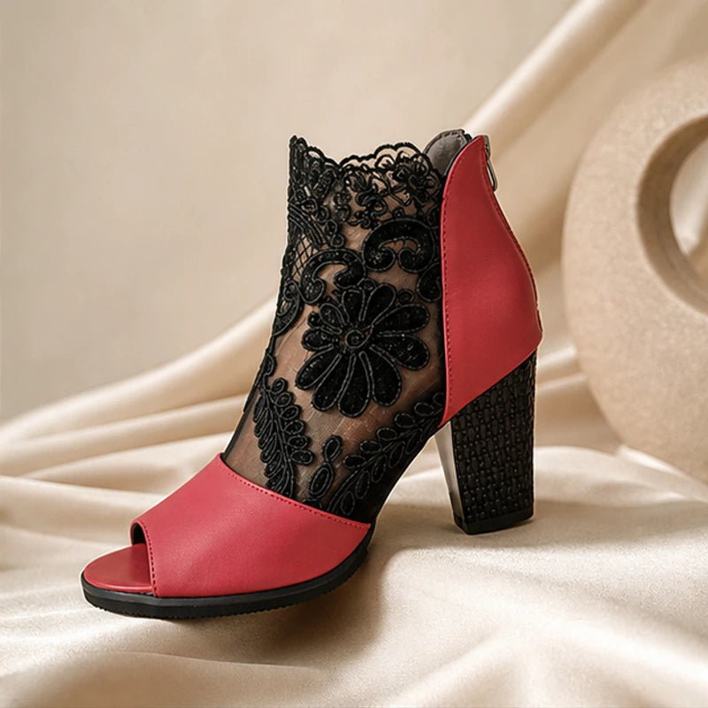 Helena Laceform Heels - Red - lace heels - Hendlys - Image 4