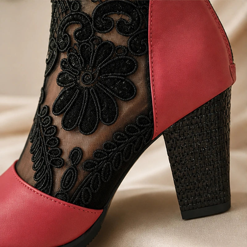 Helena Laceform Heels - Red - block heels - Hendlys - Image 3