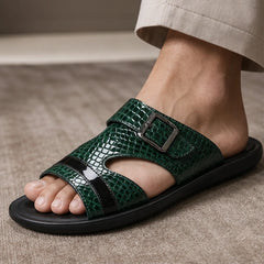Vardon Open-Weave Leather Sandal - Green - open-weave leather - Hendlys - Image 4