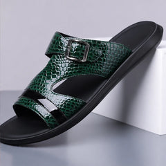 Vardon Open-Weave Leather Sandal - Green - Sandals - Hendlys - Image 1