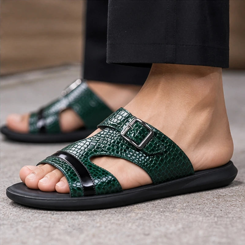 Vardon Open-Weave Leather Sandal - Green - leather sandals - Hendlys - Image 3