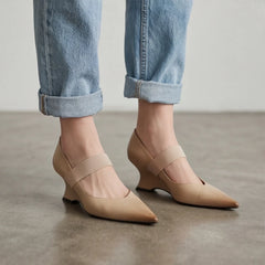 Marla Genuine Leather Heels - Apricot - sharp toe - Hendlys - Image 6