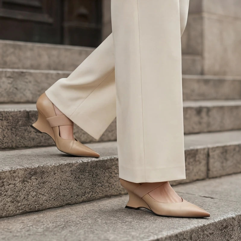 Marla Genuine Leather Heels - Apricot - elastic strap - Hendlys - Image 7