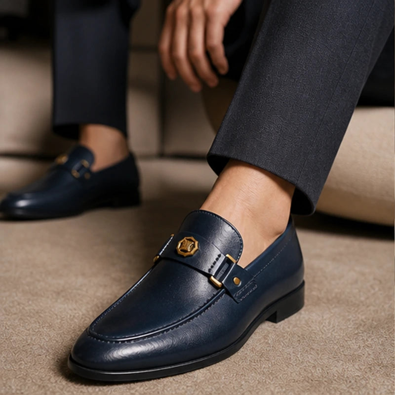 Verona Hand-Finished Leather Loafer - Navy - men's shoes - Hendlys - Image 5