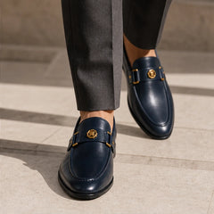 Verona Hand-Finished Leather Loafer - Navy - italian leather - Hendlys - Image 4