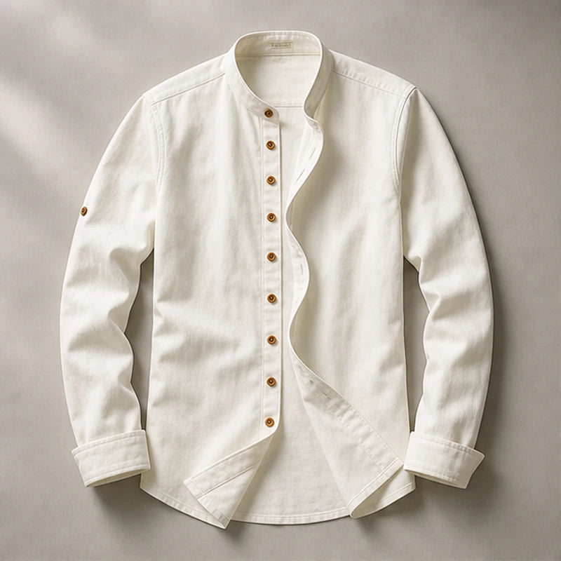 Yoake Mandarin Collar Shirt - White - Shirt - Hendlys - Image 1