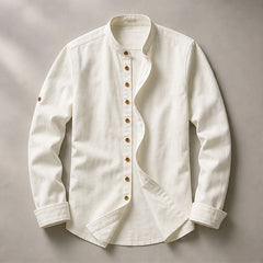Yoake Mandarin Collar Shirt - White - Shirt - Hendlys - Image 1